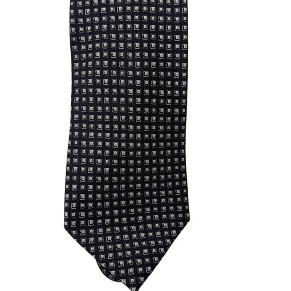 Ermenegildo Zegna navy blue & light gray small geometric print Italian silk tie